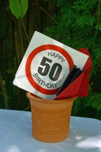 happy fiftieth birthday sign in plant pot